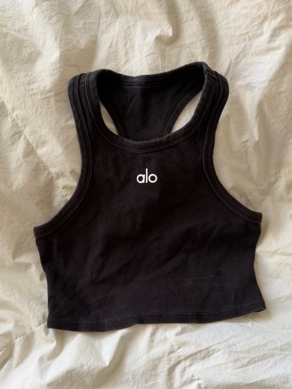 Alo Black Ribbed Cropped Tank